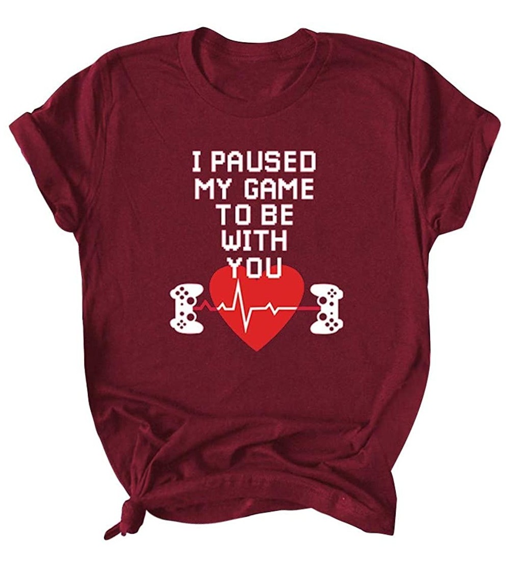Shapewear Women's Valentine Shirt- Adeliberr Heart-Shaped Cute Graphic Print Shirt Shirt T-Shirt Short Sleeve - D8-wine - CT1...