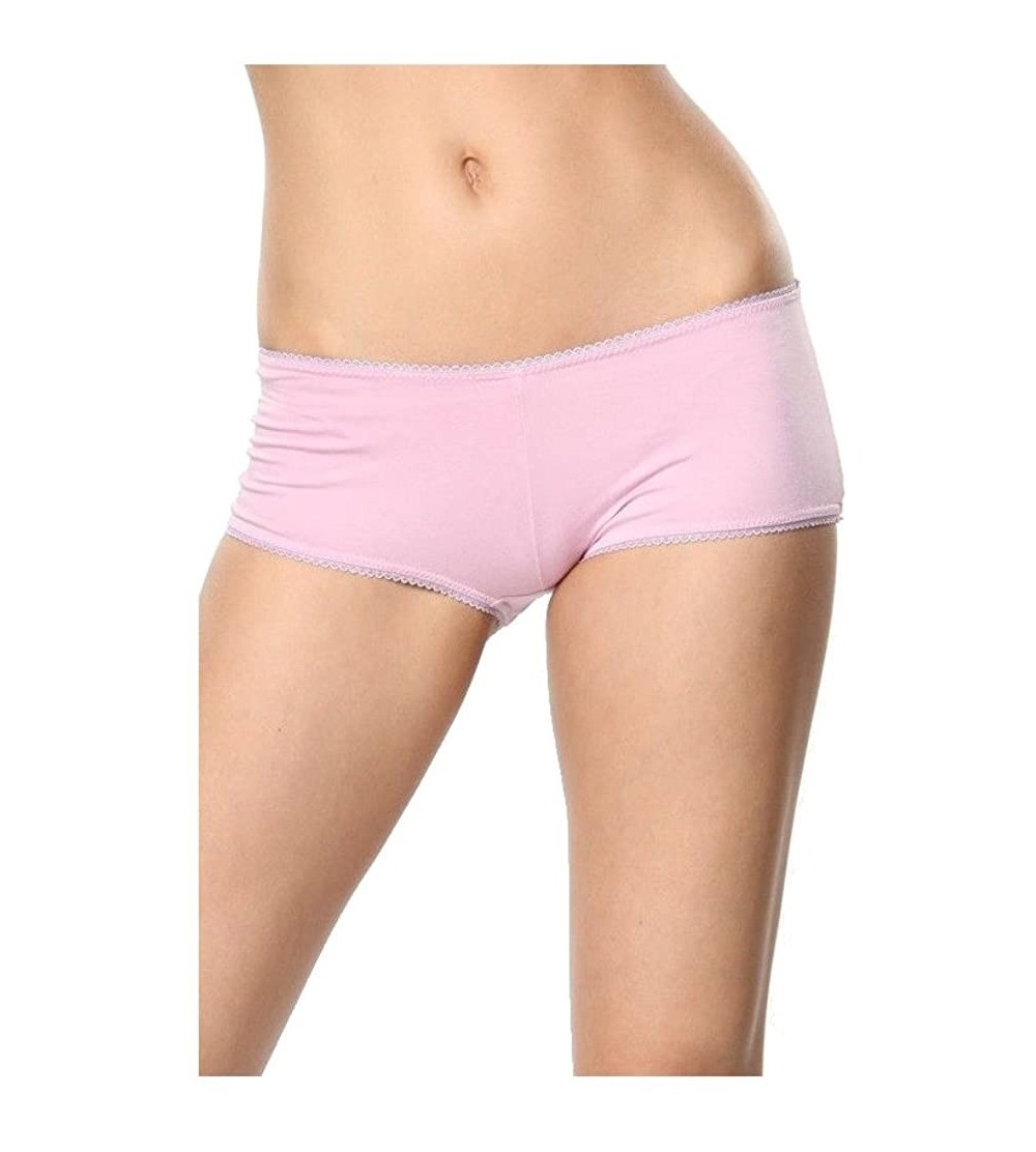 Panties Mauve Lavender Trim Stretch Boy Short Ladies Panty - Mauve/ Lavender - C1118QIMDFZ $12.30