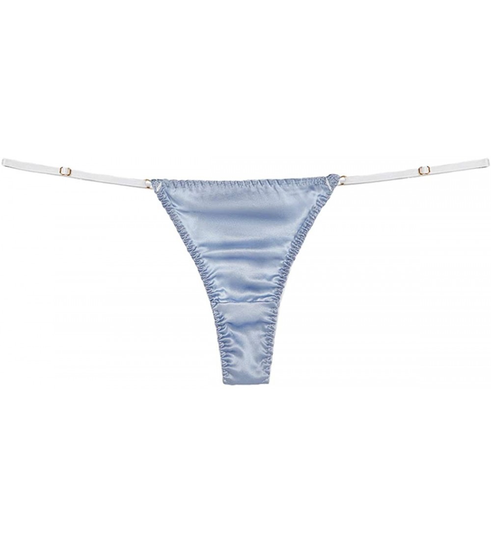 Panties Women Silky String Thong Comfort T-Back Panties with Adjustable Waistband - Light Blue - CM194HYHHUT $10.79