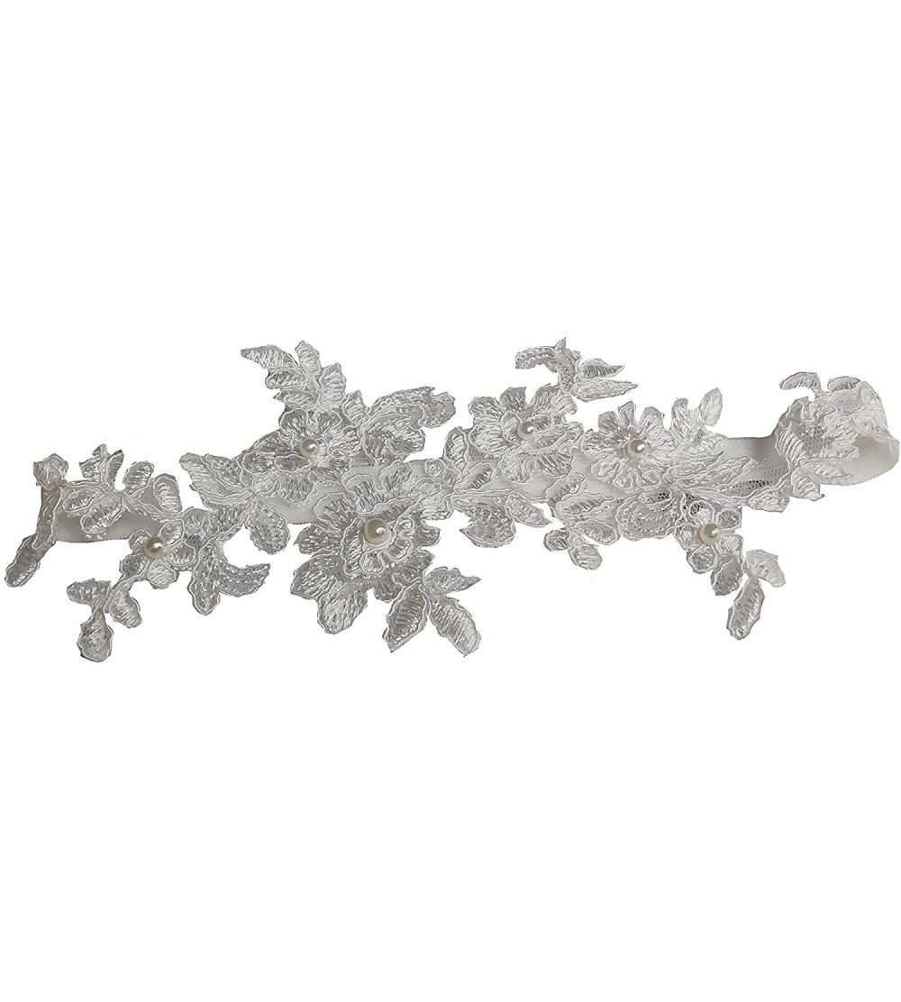 Garters & Garter Belts Bridal Lace Garter Pearls Garter Flower Leaf Design G43 - Ivory - C018I0UXWYK $8.58