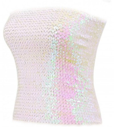 Camisoles & Tanks Women Shiny Sequins Stretch Tube Top Clubwear Strapless Long Vest - White - CM18KWKU429 $8.02