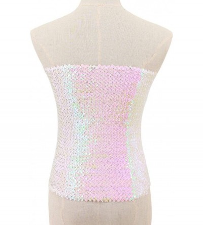 Camisoles & Tanks Women Shiny Sequins Stretch Tube Top Clubwear Strapless Long Vest - White - CM18KWKU429 $8.02