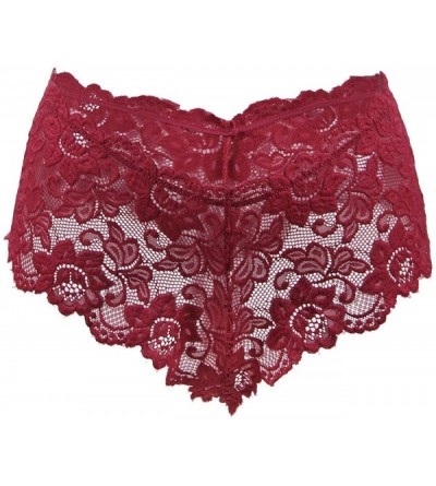 Panties Women Sexy Panties Underwear Lace Panties See Through Boyshort US 4-20 - Red - CI12DTG8K91 $11.36