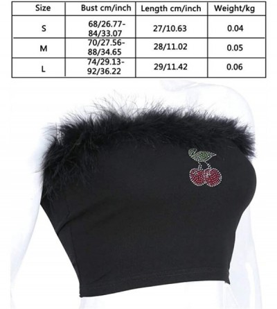 Camisoles & Tanks Sexy Fleece Fur Patchwork Strapless Tube Top 2020 Summer Women Rhinestone Cherry Pattern Crop Tops Female S...
