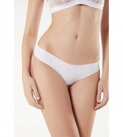 Panties Womens Lace and Raw-Cut Cotton Brazilian Briefs - White - 001 - White - C91953K0ZGH $19.30