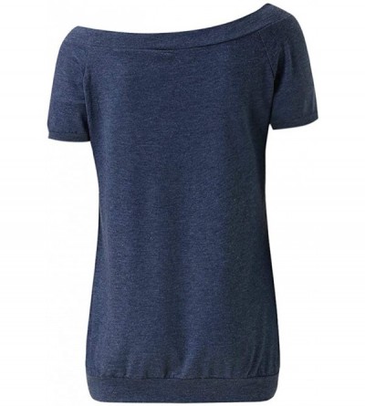 Slips Women Strapless Blouse Solid Color Off Shoulder Sexy Short Sleeve Tops Shirt Tunics - Navy - CA193GLDA3T $17.19