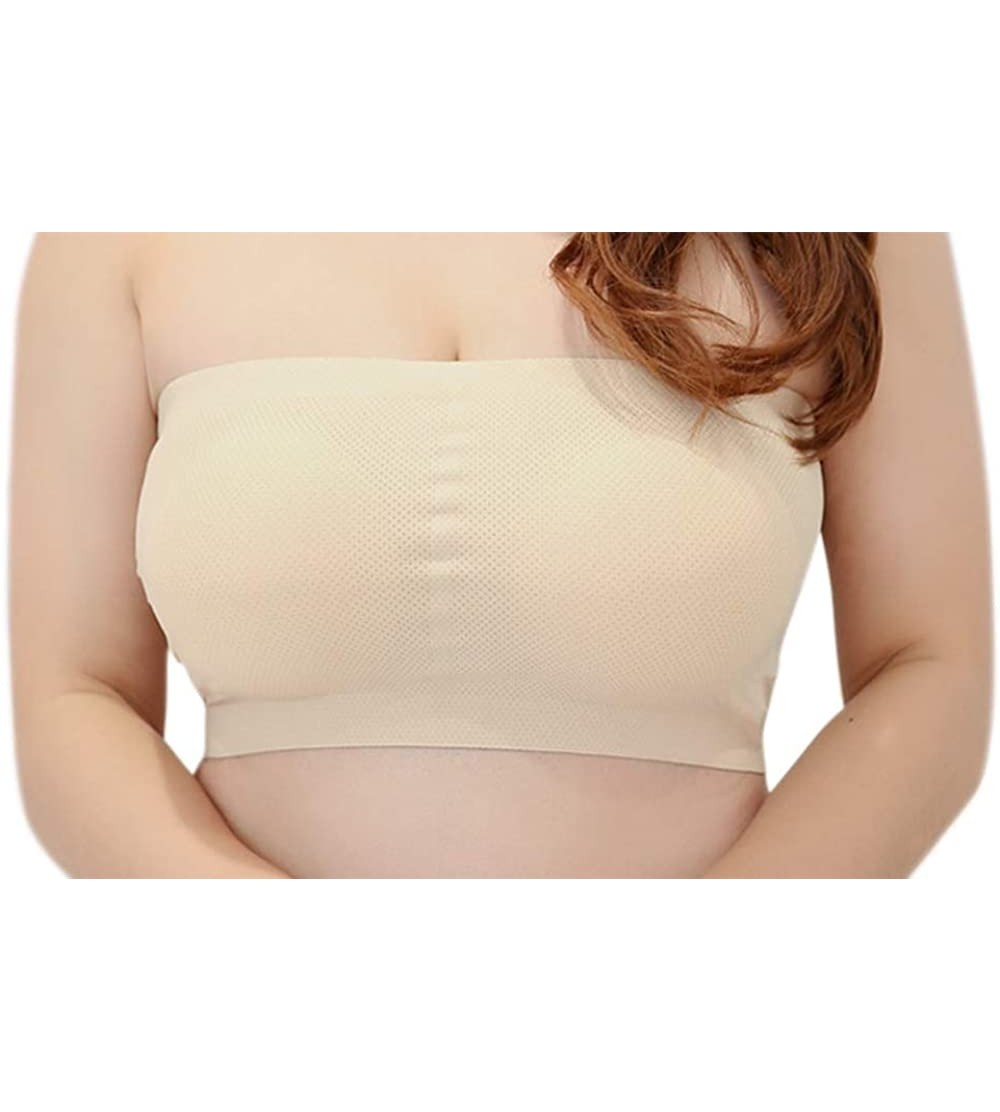 Camisoles & Tanks Strapless Seamless Stretch Breathable Cool Tube Crop Top Padded Bandeau Bra for Women - Skin-color 1 Pack -...