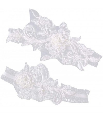 Garters & Garter Belts Lace Garter Set Wedding Floral for Bride Ornaments 2pcs White - CW18XS4WRC6 $13.33