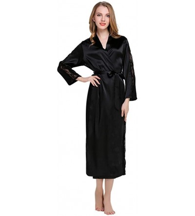 Shapewear Women Lingerie Sexy Long Silk Kimono Dressing Gown Babydoll Lace Bath Robe with Belt - CF194X2QI2L $19.23