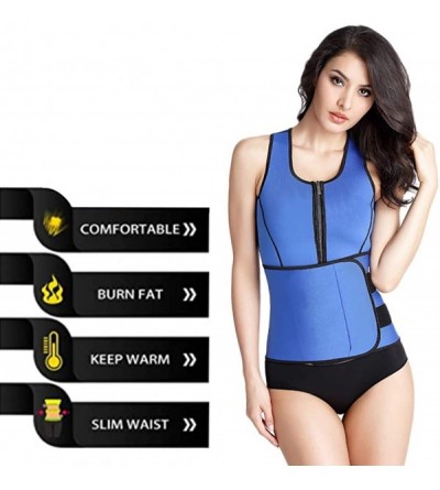 Shapewear Sauna Suit Tank Top Vest Weight Loss Slimming Neoprene Neoprene with Adjustable Waist Trimmer Belt - Blue - CY19CK3...