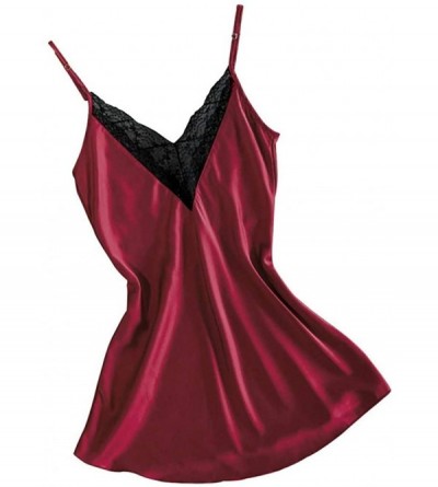 Garters & Garter Belts New Women Lace Satin Silk Sleepwear V-Neck Lingerie Pajamas Nightdress Underwear - Wine - CI197ZNLH6C ...