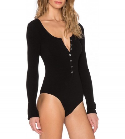 Shapewear Women's Long Sleeve Partial Front Button Bodysuit - Black - CR186264YIU $17.79