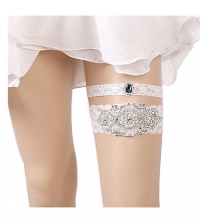 Garters & Garter Belts Wedding Lace Garter for Bridal Rhinestones Garter Belt Set - 9 - CV18DK7Z3YQ $37.99