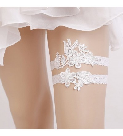 Garters & Garter Belts 2018 Handmade Rhinstones Lace Wedding Garters for Bride 2 Pcs Garter Set - M-off White - C318EWTOCGC $...