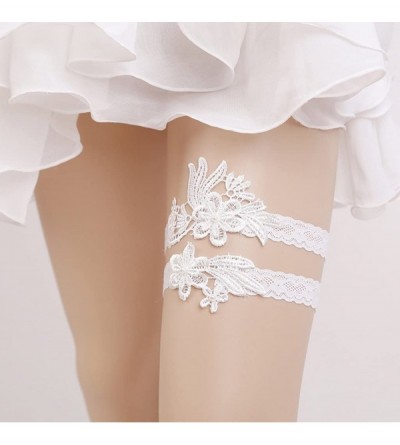 Garters & Garter Belts 2018 Handmade Rhinstones Lace Wedding Garters for Bride 2 Pcs Garter Set - M-off White - C318EWTOCGC $...