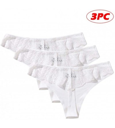 Bras 3PC Women Pantie Sexy Lace High Elastic Ice Silk Knickers Underpants Underwear - White - CK199LID89I $16.36