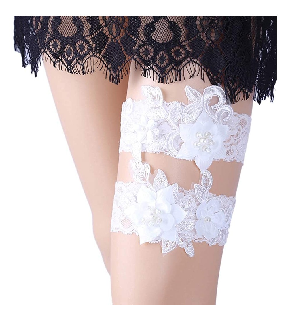 Garters & Garter Belts 2019 Sexy Lace Wedding Garter Set for Bride Stretchy Party Leg Garters Rhinestones - I-white - CS18HEW...