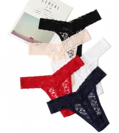 Panties Women's Sexy Lace Low Rise Thong Underwear Plus Size Nylon Hipster Panties Pack of 5 - CY18CSXAMH6 $14.14
