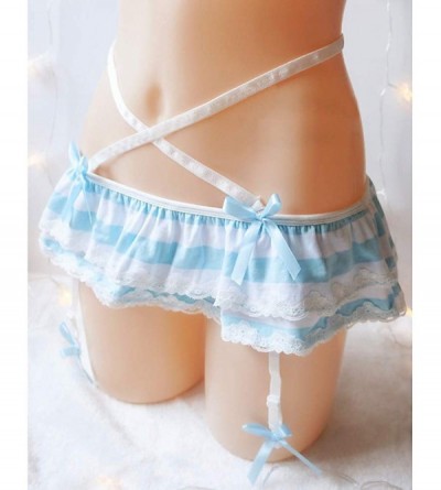 Panties Japanese Striped Panties Bikini Cotton Anime Blue Pink Cosplay Underwear 2 Pack Briefs - Blue Garter Belts - C818LW5N...