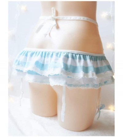 Panties Japanese Striped Panties Bikini Cotton Anime Blue Pink Cosplay Underwear 2 Pack Briefs - Blue Garter Belts - C818LW5N...