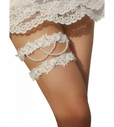 Garters & Garter Belts Wedding Garter Garters for Bride Floral Garters Set with Pearls Rhinestone - Ivory - CV196QQN66W $26.51
