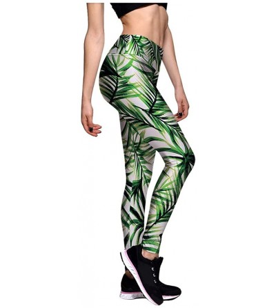 Slips Women Digital Printing High Waist Stretch Strethcy Fitness Leggings Yoga Pant - Green - CG190HUUR4M $15.77