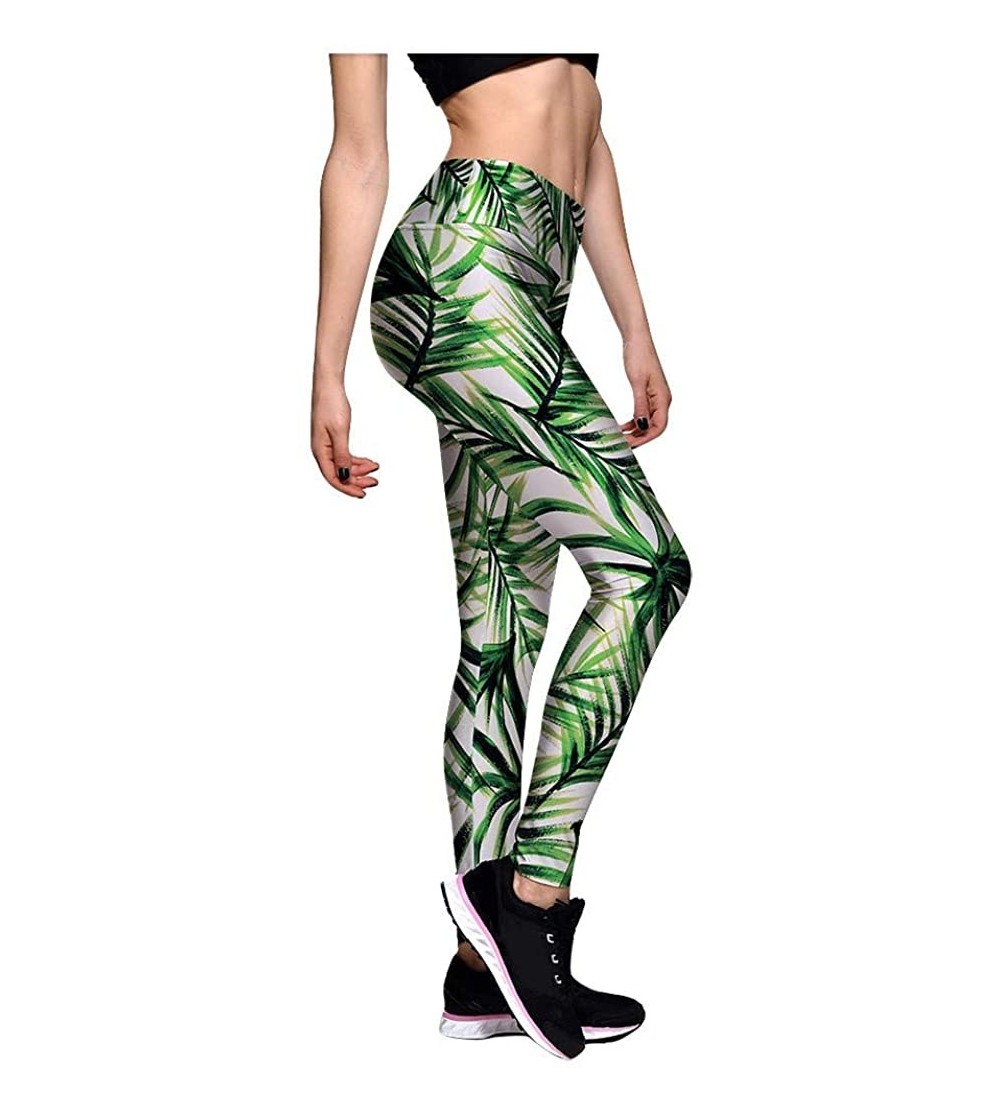 Slips Women Digital Printing High Waist Stretch Strethcy Fitness Leggings Yoga Pant - Green - CG190HUUR4M $15.77