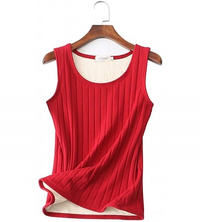 Camisoles & Tanks Women's Fleece Lined Thermal Camisole Basic Solid Color Underwear Top - Ruby - C718LO8LQ27 $35.15