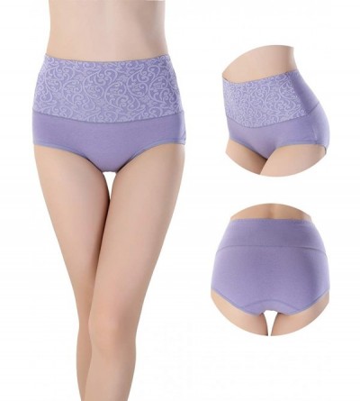 Panties Women's High Waist Solid Color Underwear Tummy Control Cotton Brief Panties Pack of 5 - Mixcolour - CU18S9D5DYE $14.71