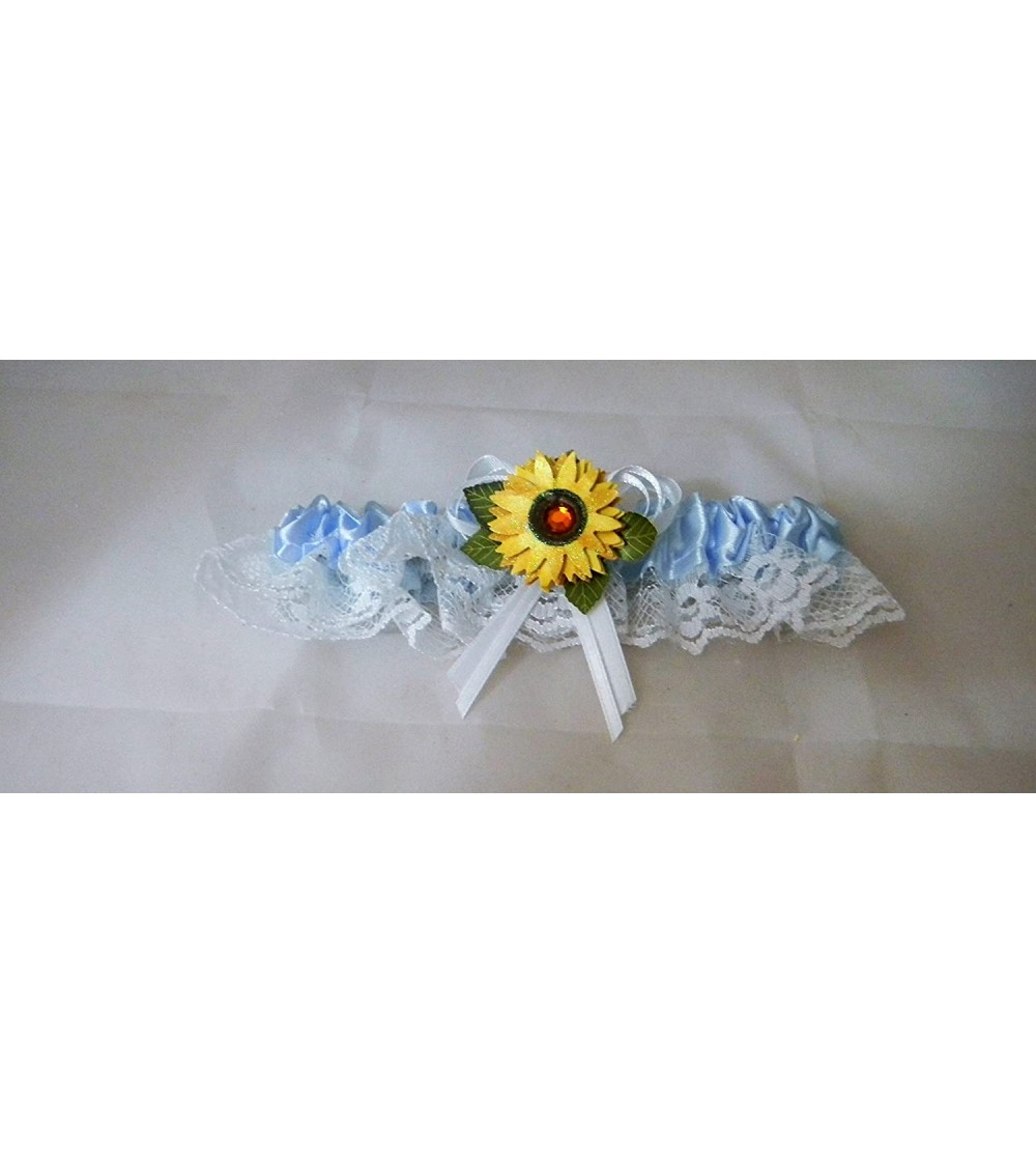 Garters & Garter Belts Wedding ceremony Yellow Sunflower Satin Lace Blue Toss Garter - CK12O8Z3ZKG $19.71
