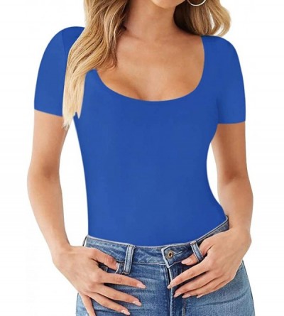 Shapewear Women's Scoop Neck Basic T Shirts Leotard Bodysuits - Royal Blue - CV198DMA6IQ $10.43