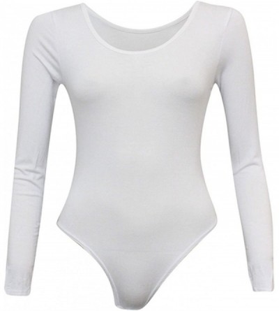 Shapewear Women Long Sleeve Scoop Neck Leotard Plain Stretch Bodysuit (S-M-L) - White - C1188CEUX6M $10.95