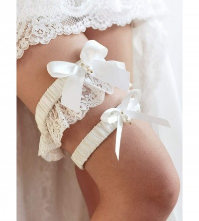 Garters & Garter Belts Butterfly Garters for Bride Wedding Garter Set Lace Pearls Garter Set S86 - White - CR19035LEAR $13.54