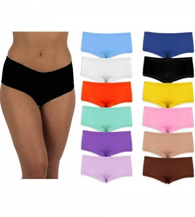 Panties Womens 12 Pack Grab Bag Cotton Spandex Boyshort Briefs- Colors May Vary - 12 Pack - Dazzling Solid Colors - C8194YED7...