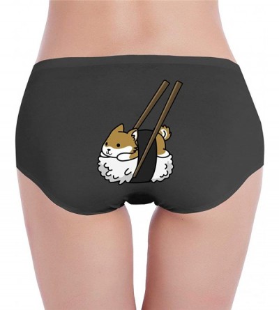 Panties Sushi Shiba Inu Womens Low Waist Underwear Soft Briefs Cotton Panties Basic Panty - Black - CT194X8TX0I $24.02