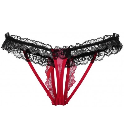 Slips Fashion Delicate Women Translucent Underwear Sheer Lace Tank Lace Sexy Underpant - Red - CD196H9L304 $9.03