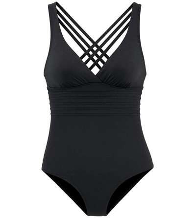Slips Swimsuits One Piece Bikini Set Pleated Solid Monokini Beachwear Tankini Swimwear Cover Up - Black - CN18N8KIMLI $21.27