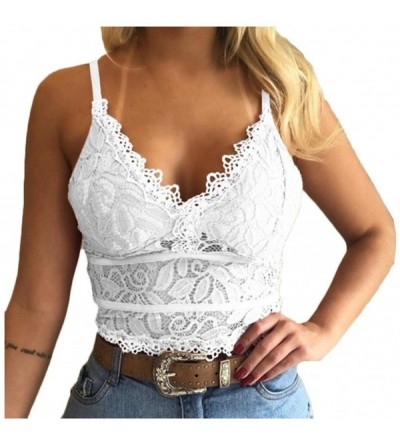 Camisoles & Tanks Floral Lace Bralettes for Women Deep V Adjustable Strap Sexy Spaghetti Strap Crop Top Everyday Bra - White ...