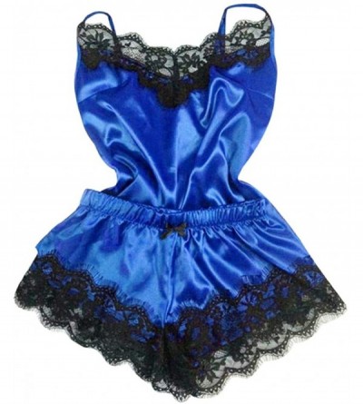 Bustiers & Corsets Women Underwear 2PC Lingerie Women Babydoll Nightdress Nightgown Sleepwear Underwear Set - Blue - CX18NKCZ...