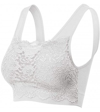Accessories Women's Seamless Lace Bra Top with Front Lace Cover Sports Bra (White L) - CZ1992RY6O0 $19.59