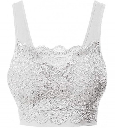 Accessories Women's Seamless Lace Bra Top with Front Lace Cover Sports Bra (White L) - CZ1992RY6O0 $19.59