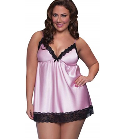 Garters & Garter Belts Women's Lingerie Plus Size Sexy Lace Sleepwear Temptation Babydoll Chemise Nightdress - Pink - C61932D...