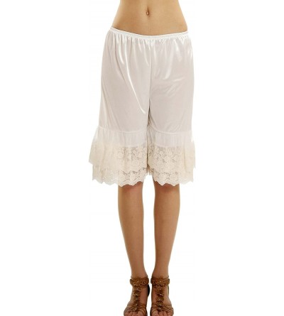 Slips Women's Double Lace Snip-in Satin Pettipants- Pant Slip- Bloomer - Ivory - CE12LLA04F9 $17.71