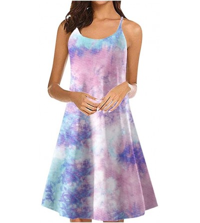 Panties Women's Solid Strappy Short Mini Dress Tank Dress Beach Party Sundress - Tie-dye Purple1 - CX190EL5O2L $30.46