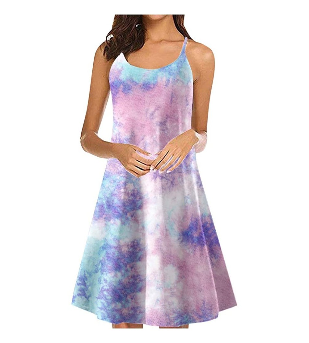 Panties Women's Solid Strappy Short Mini Dress Tank Dress Beach Party Sundress - Tie-dye Purple1 - CX190EL5O2L $17.80