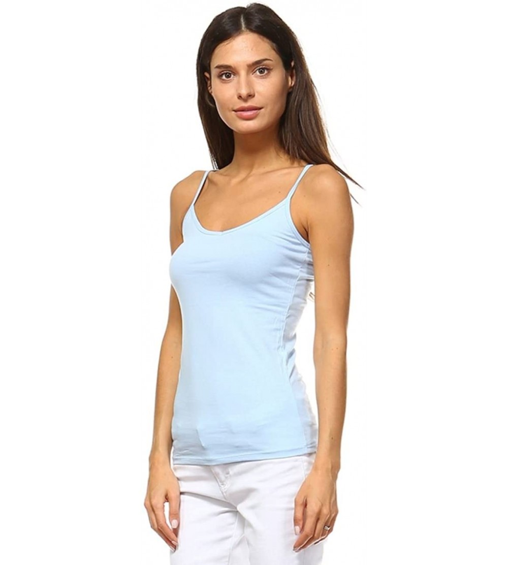 Camisoles & Tanks Women's Camisole 3-Pack Basic Cami Tanks Spaghetti Strap Super Tight Fit Solid Various Colors - Sky Blue - ...