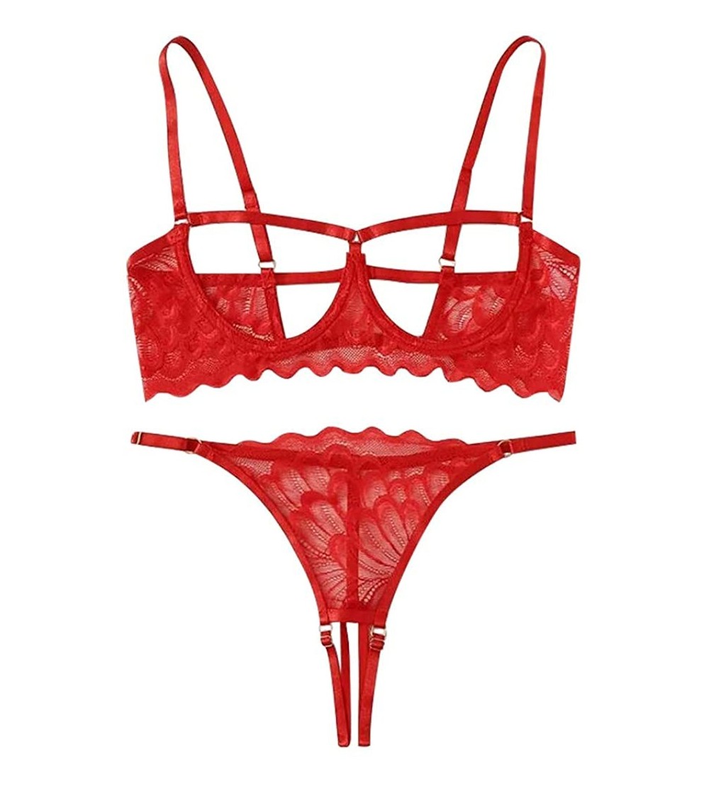 Garters & Garter Belts Lingerie for Women Sexy Bra and Panty Set 2 Piece Outfits Lace Babydoll Bodysuit - Red - C2193Q3X62G $...