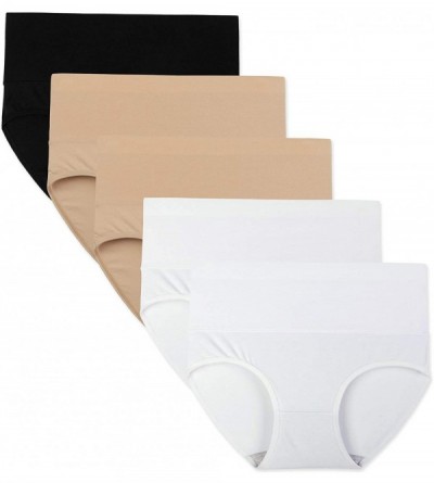 Panties Womens High Waisted Underwear Cotton Panties Regular & Plus Size Multipack - Black-beige-white - CV18UYC9HQW $19.95
