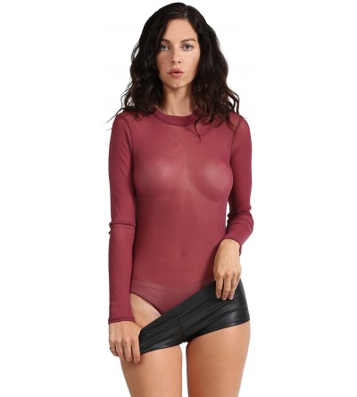 Shapewear Womens Light Weight Basic Stretch Fitted Bodysuit in Various Style - Newbs29-burgundy - CK1808HQIC3 $34.83