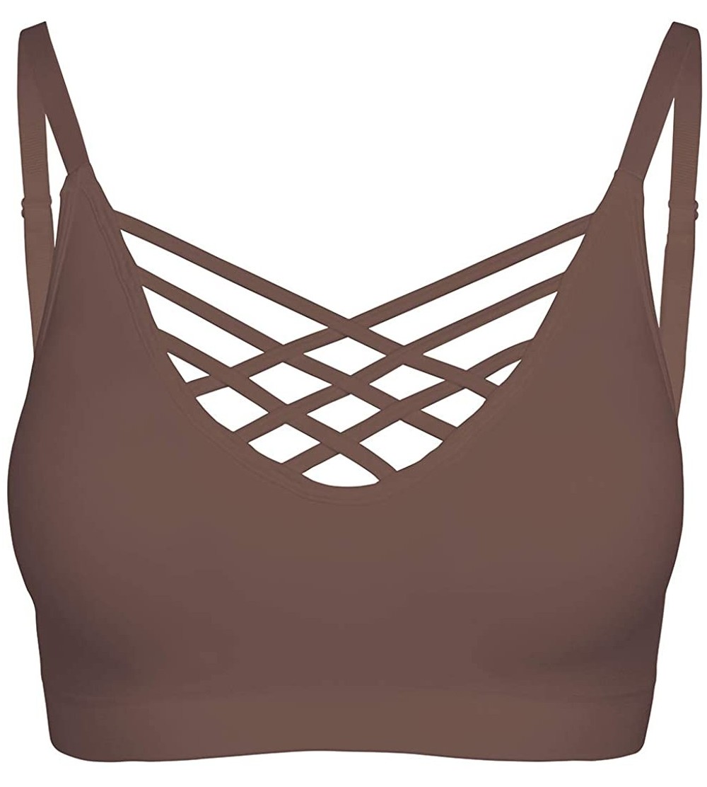 Shapewear Crisscross Seamless Padded Bralette - Caged Cami Top with Removable Pads Regular to Plus Size - 009_mocha - CU19EDK...